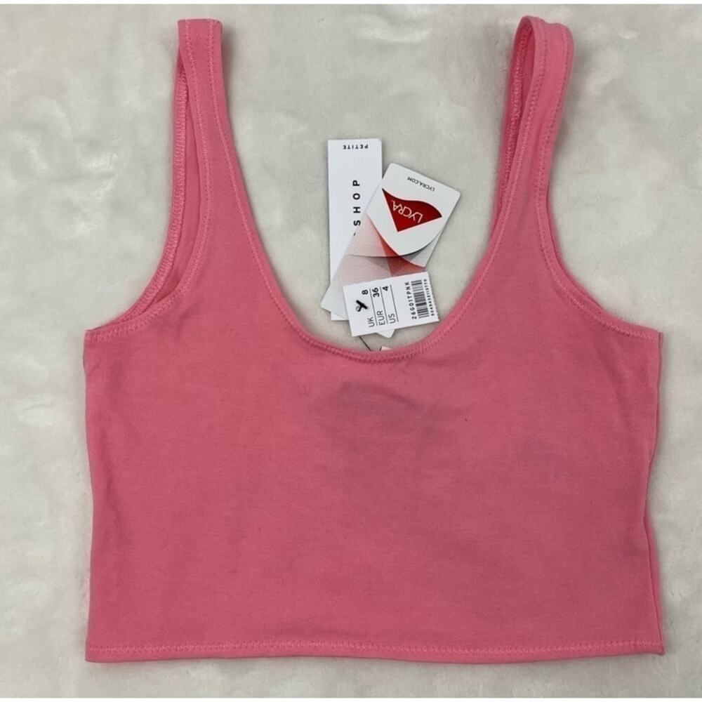 NWT Topshop‎ Women's Pink Scoop Neck Crop Tank Top Size 4 Sleeveless Casual